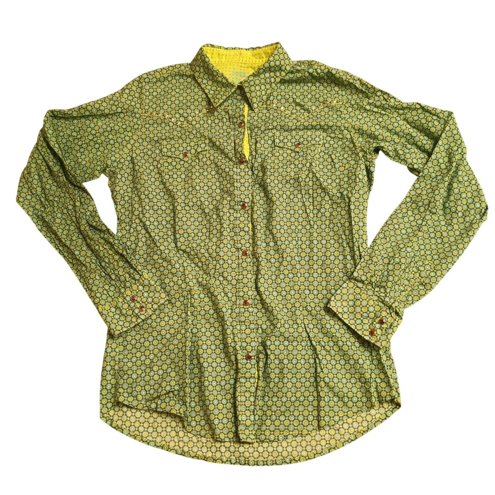 Twenty X Wrangler Western Shirt Womens Medium Green Floral Rhinestone Tailored